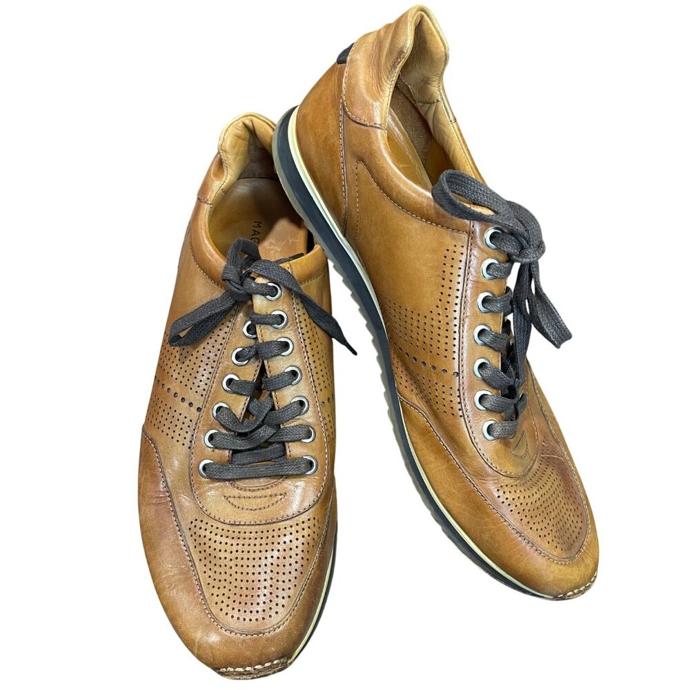 Magnanni Pueblo Leather Sneakers Men's Size 10.5 Cognac Perforated Lace Up Dress